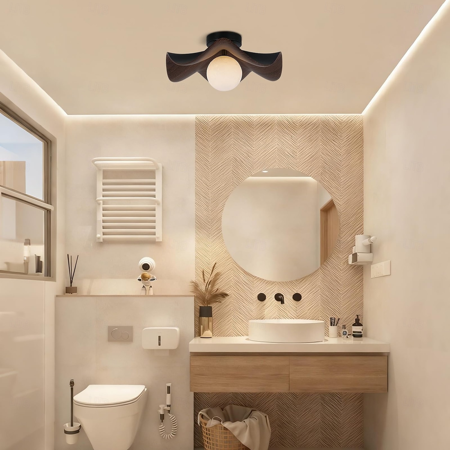 Plafonnier moderne et épuré en forme de feuille de lotus, vis G9, en fer imitation noyer, idéal pour une chambre, une chambre d'enfant, un couloir, un salon ou un balcon. de 2026 ? $133.99 –P7