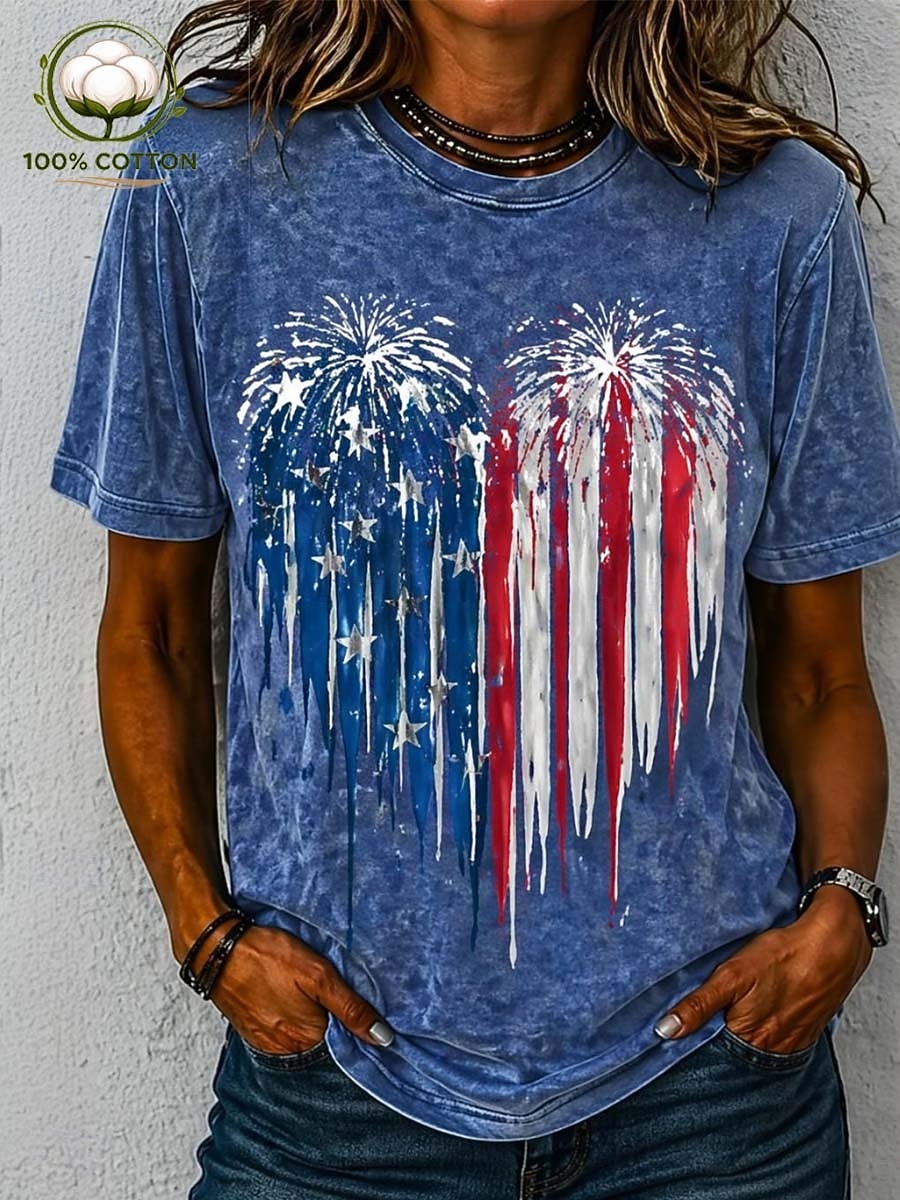 Camiseta 100% algodón del Día de la Independencia Americana para mujer impresión gráfica bandera abstracta estilosa básica clásica de manga corta cuello redondo regulares casual diario azul rosa 2026 - $29.99 –P3