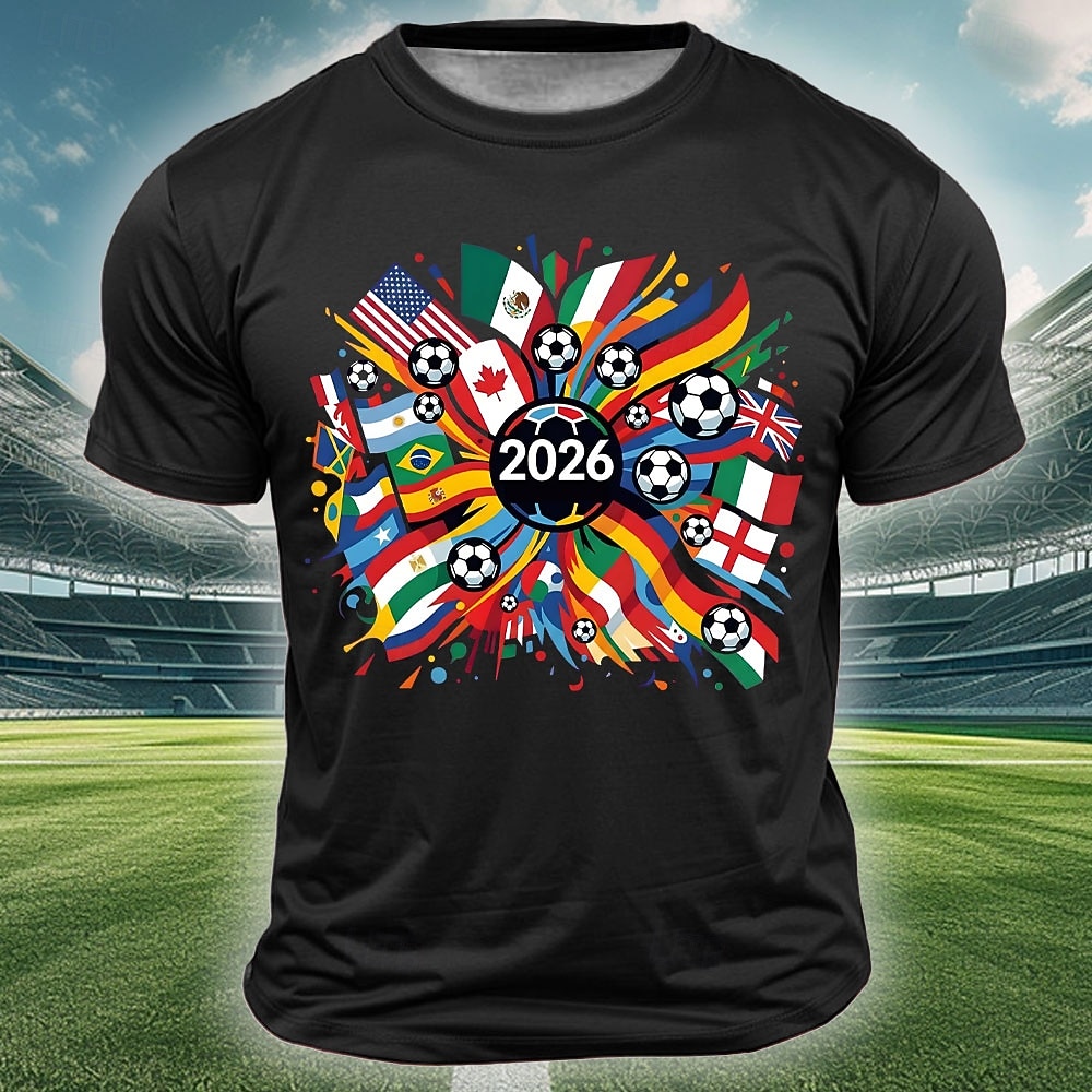 Copa Internacional de Fútbol 2026, torneo mundial de fútbol, hombre, 2026, banderas de varios países del mundo, EE. UU., México, Canadá, balones de fútbol, gráfico, deportivo, recuerdo, camiseta de 2026 - $19.99 –P1