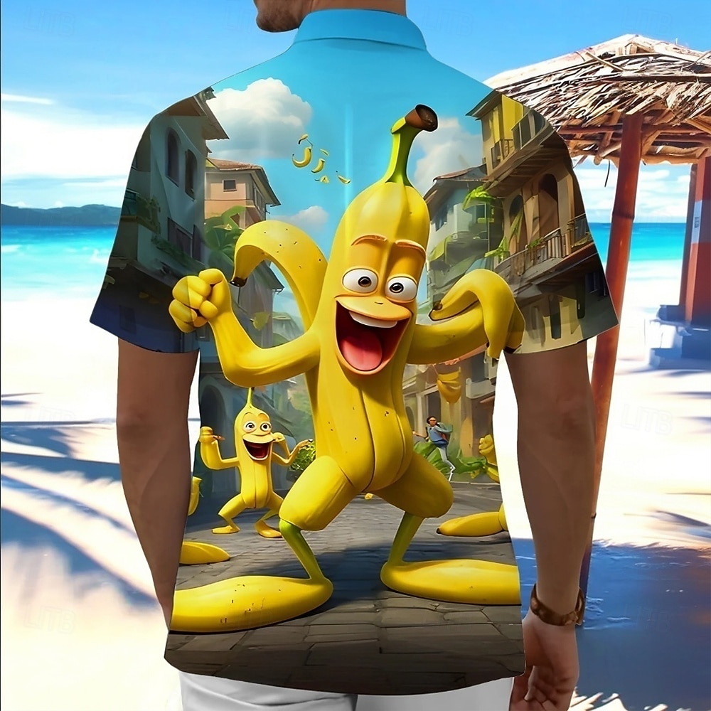 Voor heren Tekenfilm Grappig Banaan Hawaiiaans overhemd Tropische shirts Aloha-shirt Korte mouw Hawaii Vakantie Zomer Lente Strijkijzer 3D-afdrukken Voorste zak Overhemden met knoopjes blauw 2026 - $25.99 –P2