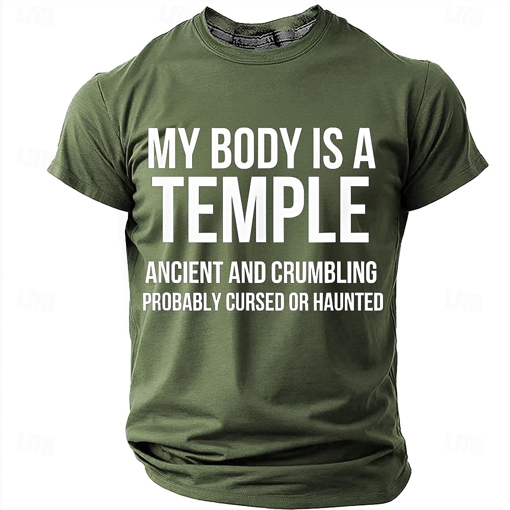 Corpul meu este un templu antic, blestemat, bântuit, tricou amuzant, sarcastic, cu umor, grafic, guler rotund, mânecă scurtă, cadou de ziua de naștere pentru el, cadou de glumă, haine de designer 2026 - $18.99 –P16