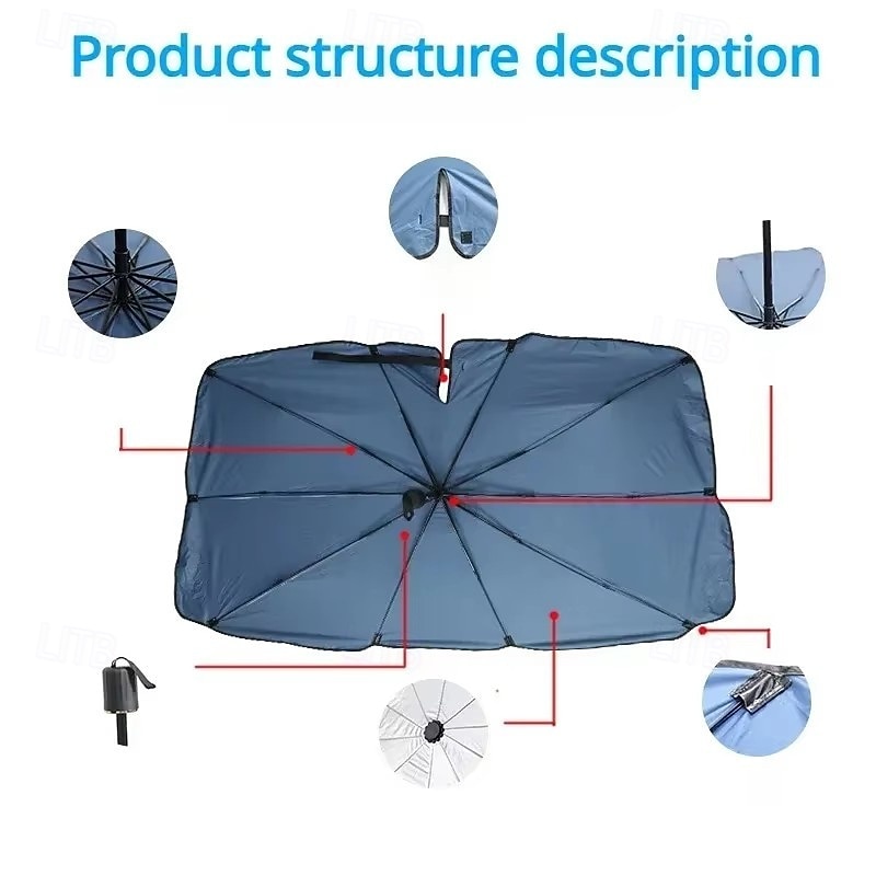 Car Windshield Sun Shade Umbrella, Foldable Front Window Sunshade with Rearview Mirror Cutout, Reflective Heat Shield Blocks 99% UV Rays for Sedan SUV Truck, Keeps Car Cool, Leather Case 2026 - $23.99 –P6