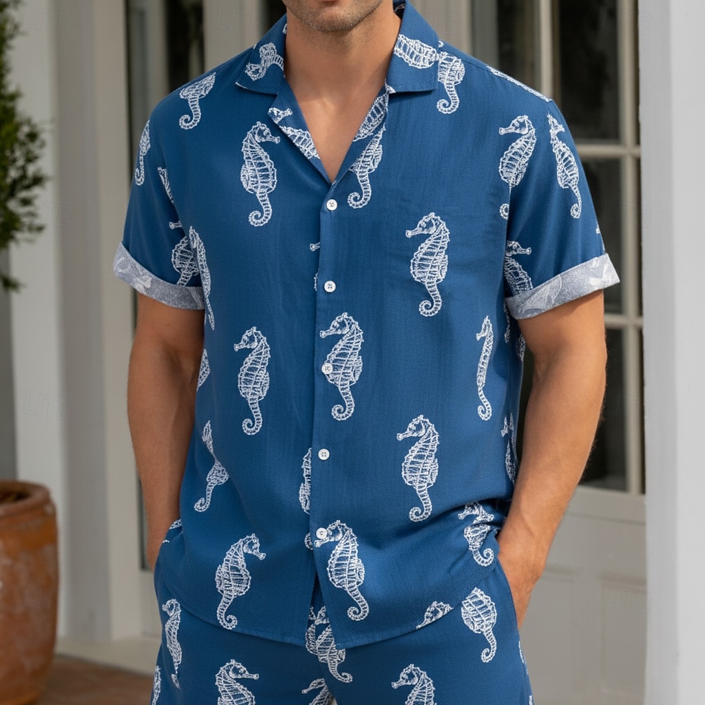 Men's Seahorse Sea Creatures Summer Hawaiian Shirt Tropical Shirts Aloha Shirt Short Sleeve Hawaiian Vacation Holiday Beach Wear Summer Spring Turndown 3D Print Button Up Shirts Blue Brown Green 2026 - $25.99 –P2
