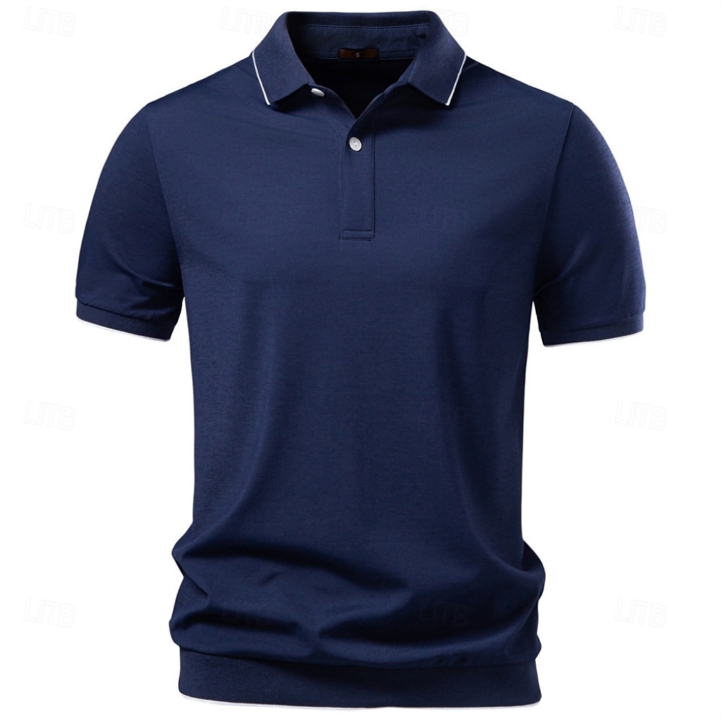 Homme Polo Chemise de golf Occasionnel Rue Revers Manche Courte Basique Moderne Uni Poids Léger Boutons Été Printemps Coupe régulière bleu marine Kaki Gris Bleu clair Polo de 2026 ? $29.99 –P4