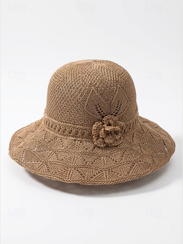 Dam bohemisk sommarhatt, andningsbar polyester, 3D-blomdekoration, flerfärgad, solhatt med brett brätte för strandsemester, vardagskläder 2026 - $11.99 –P8