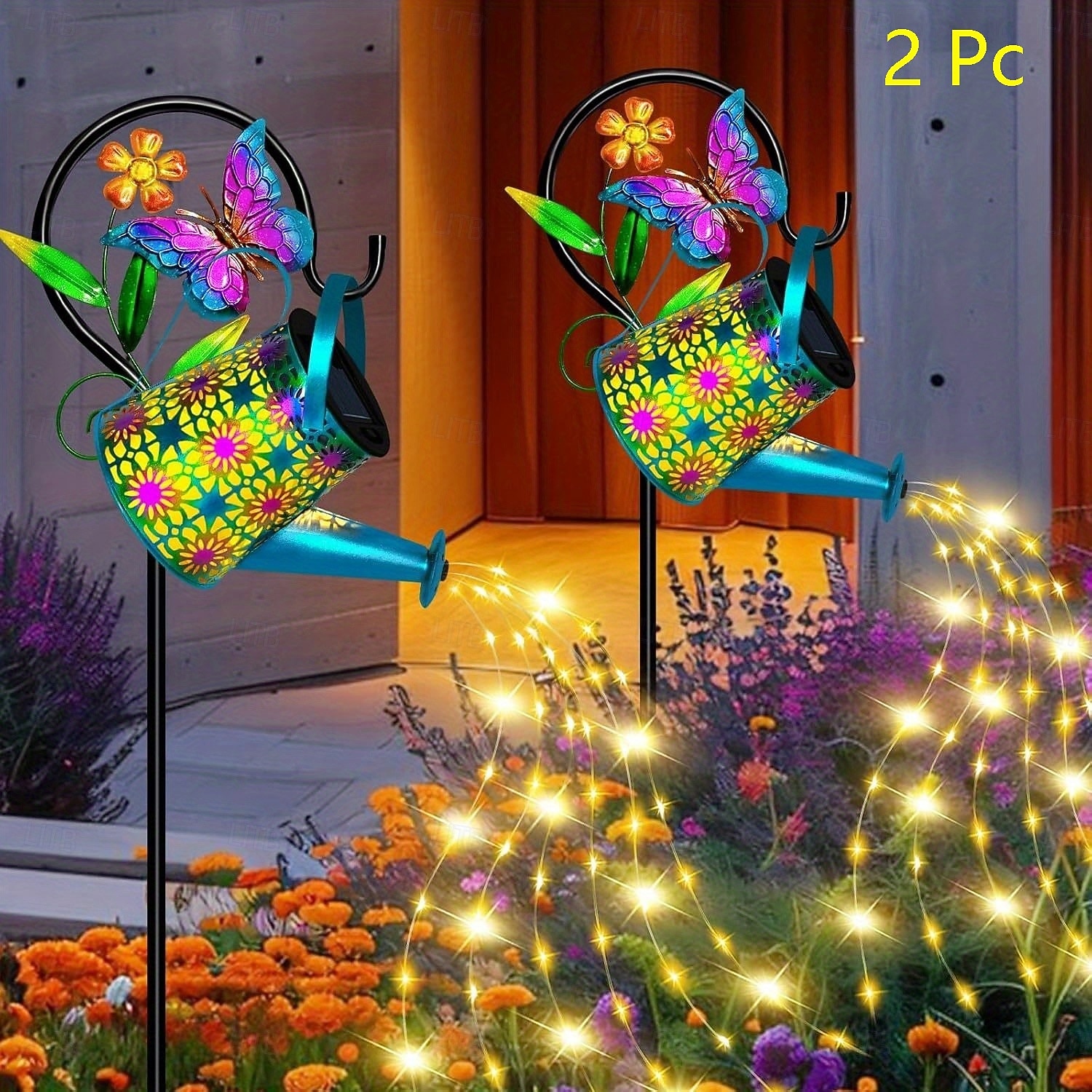 buitenzonne-metalen vlinder &Bloemgieter met prikverlichting, IP65 waterdicht, decoratieve ledlamp voor tuin, terras, erf, pad, gazon, villa, feest, verjaardag & vakantie 2026 - $47.99 –P8