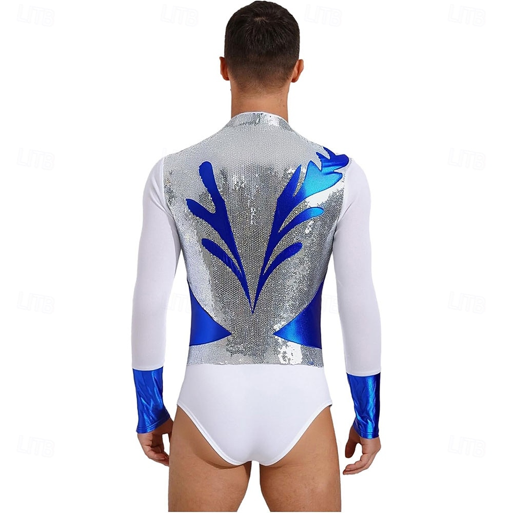Men's Latin Ballroom Shirt Bodysuit - Sequin & Metallic Spliced Leotard for Salsa, Samba & Performance 2026 - $305.39 –P2
