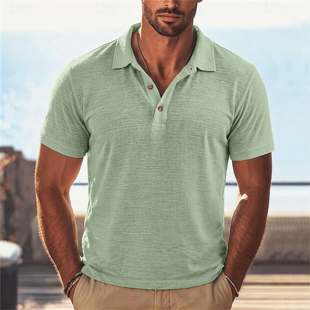 Homme Chemise en lin Polo Occasionnel Vacances Classique Manche Courte Vacances Mode Uni Texturé Boutons Été Printemps Coupe régulière Bleu Clair Noir Rose Claire Vert Bleu clair Chemise en lin de 2026 ? $22.99 –P1