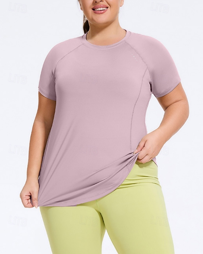 Women's Yoga Tops Workout Tops Crew Neck Skin Friendly Lightweight Comfortable Plus Size Short Sleeve Sports Solid Color Top For Gym Workout Running Fitness Loose Fit Activewear 2026 - $22.99 –P4