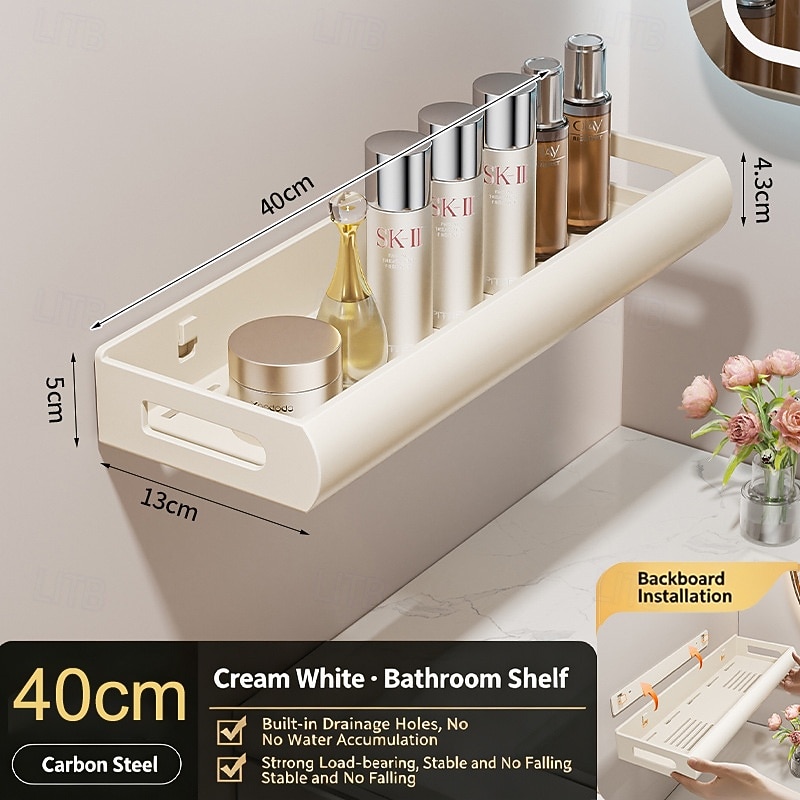 Prateleira de parede para banheiro, estilo creme, 30/40/50 cm – organizador para pia e vaso sanitário, sem necessidade de furar, economiza espaço, durável, fácil de instalar, perfeito para organizar o de 2026 por $18.99 –P7