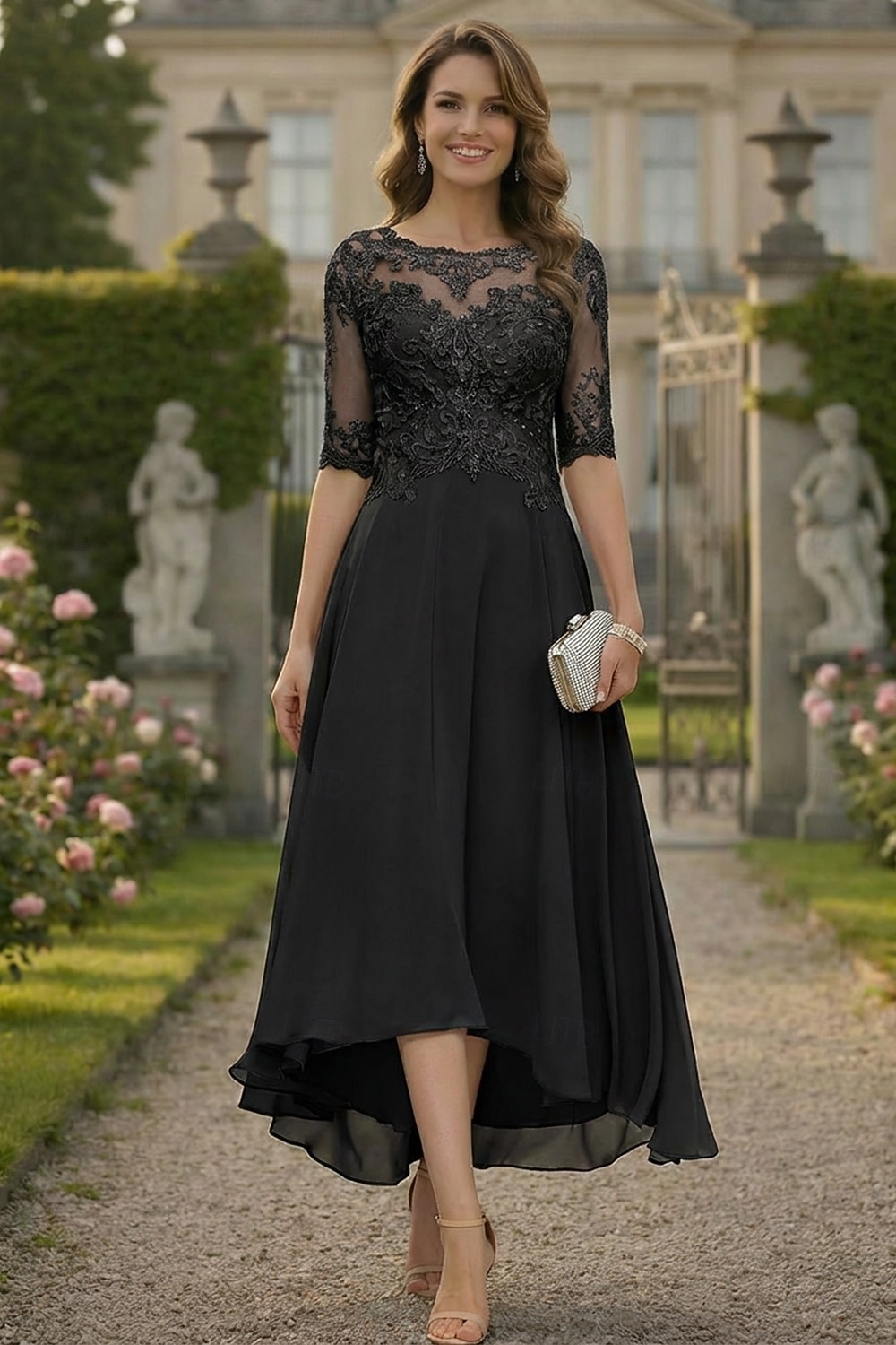 A-Linie Bodenlang Partykleid Cocktailkleid Kleid für Hochzeitsgäste Brautmutterkleid Halbarm Rundhalsausschnitt Elegant Formell Hochzeitsgast Formeller Abend Chiffon mit Einfarbig 2026 - $160.99 –P12