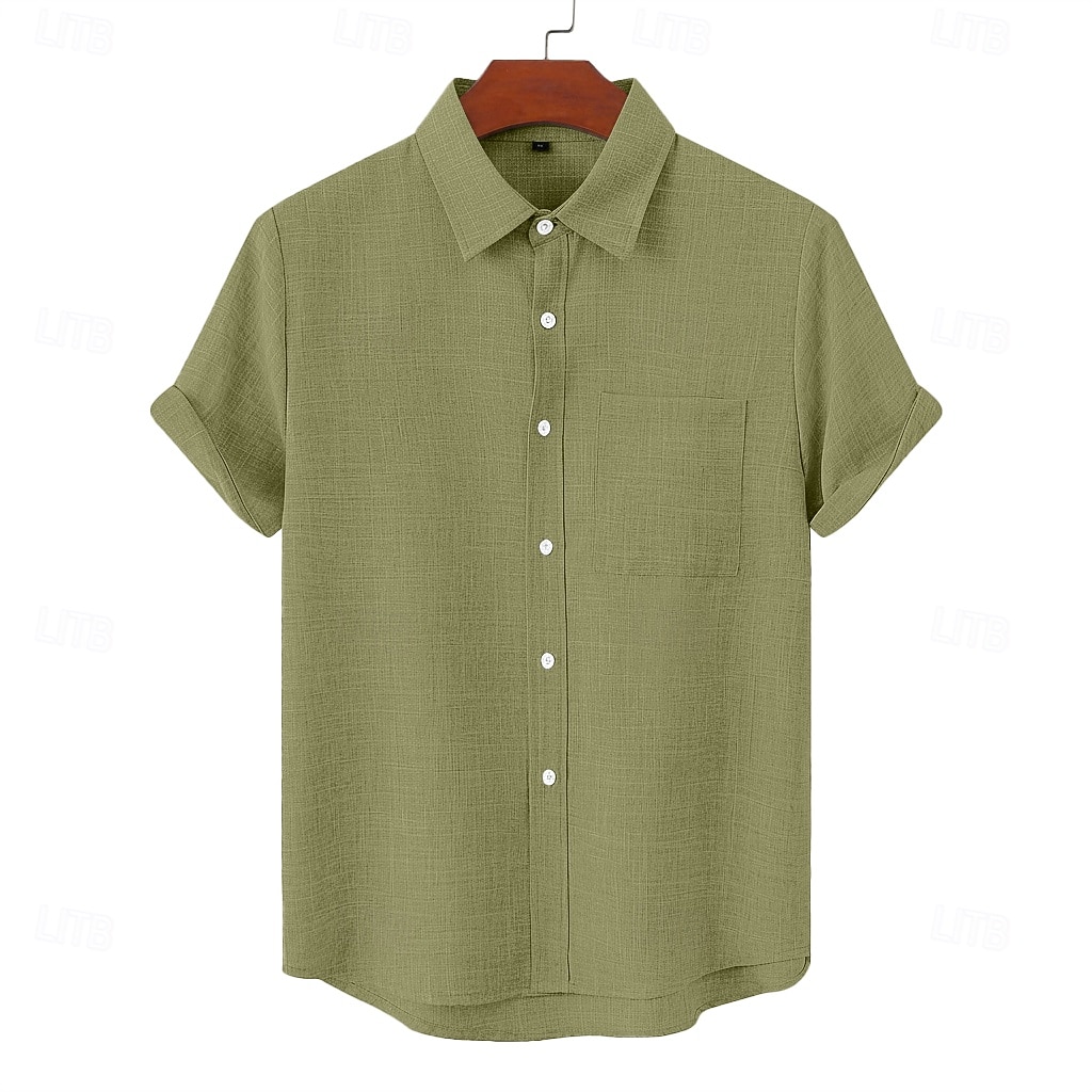 Homens Camisa Social Camisa de linho camisa de verão Roupa de Praia camisa de botão Tecido Casual Diário Azul Preto Branco Rosa Manga Curta Colarinho Primavera Verão Verão Roupa Bolsos de 2026 por $21.99 –P4