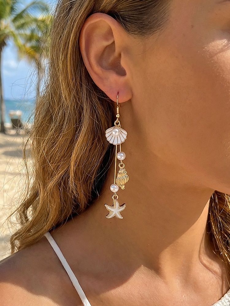 Women's Bohemian Alloy Starfish Shell Tassel Earrings, Multi-Color Beach Drop Dangle Earrings for Vacation Travel, Resort Style and Everyday Casual Wear 2026 - $7.99 –P3