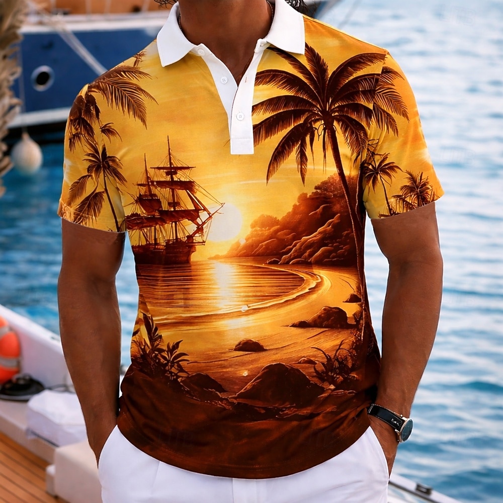 Hombre Palmera Camisas polo hawaianas Manga Corta Camisas de polo Diseño Casual Ropa Deportiva Ropa Cotidiana Ropa de vacaciones Impresión 3D Botones Malla Transpirable Primavera verano Azul Piscina 2026 - $22.99 –P1