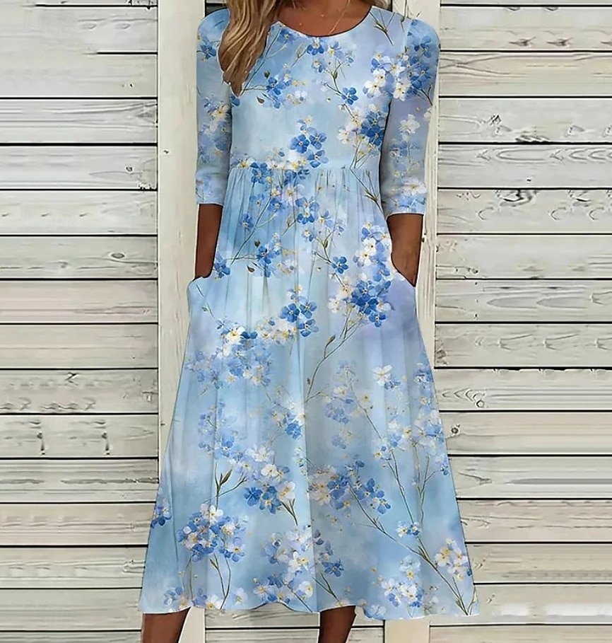 Per donna Abito Midi Abito a Tubino Vacanza Casual Boho Quotidiano Abito Estivo Abito Primaverile Vestibilità regolare Floreale Grafico Mezza Manica Girocollo Rosa Azzurro cielo Beige Estate Primavera del 2026 a $32.99 –P3