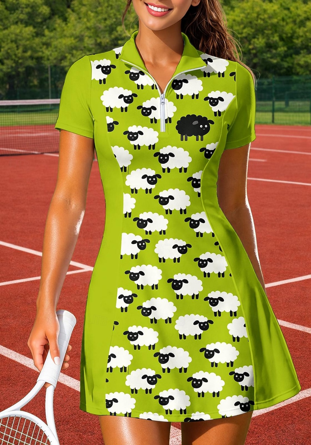 Dames Tekenfilm Sportkleding Tennispolojurk Korte mouw Kwart ritssluiting UPF50+ Elastisch Zweetafvoerend Ademend Volleybal Tennis Golf Strijkijzer Opstaand Jurken Groen Tenniskleding 2026 - $27.99 –P1