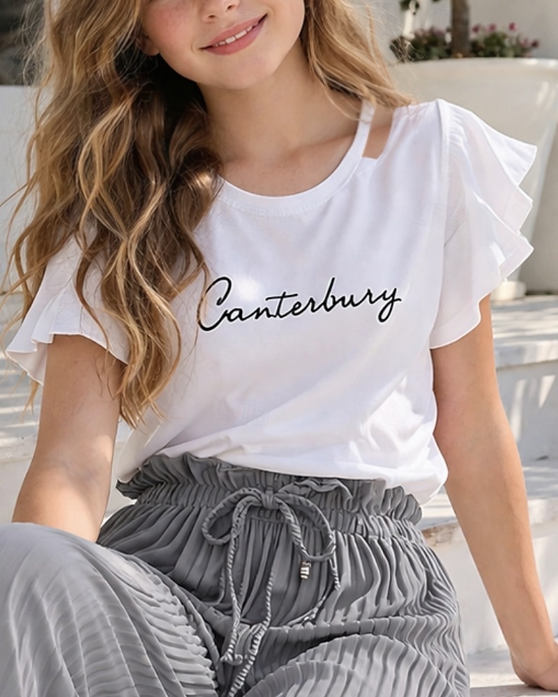 2 Pezzi Bambini Ragazze Lettera T-shirt e pantaloni Impostato Manica Corta Moda Casuale Dai 4 anni in su Estate Grigio del 2026 a $21.99 –P3