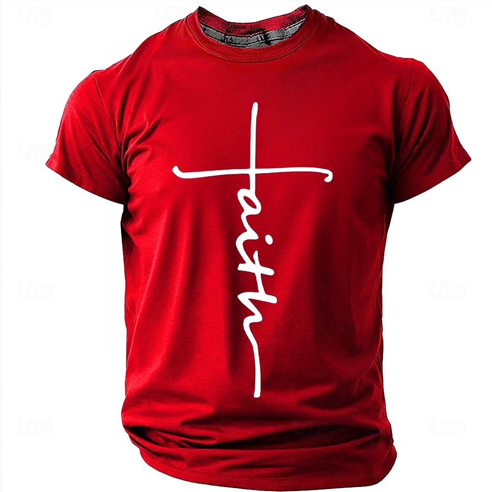 Faith Cross Men's Minimalist Christian Spiritual Religious T Shirt Graphic Crew Neck Short Sleeve Church Worship Easter Gift for Believers Designer Clothing Apparel 2026 - $18.99 –P19