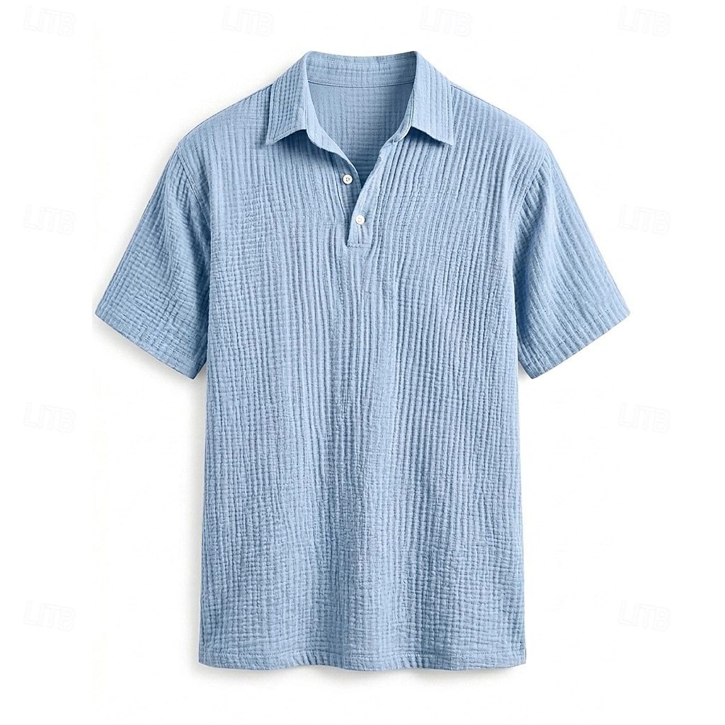 Men's Shirt Popover Shirt Summer Shirt Beach Wear Cotton Linen Shirt Button Up Shirt Solid Color Casual Vacation Blue Black Navy Blue Purple Short Sleeve Shirt Collar Summer Spring Clothing Apparel 2026 - $24.99 –P5