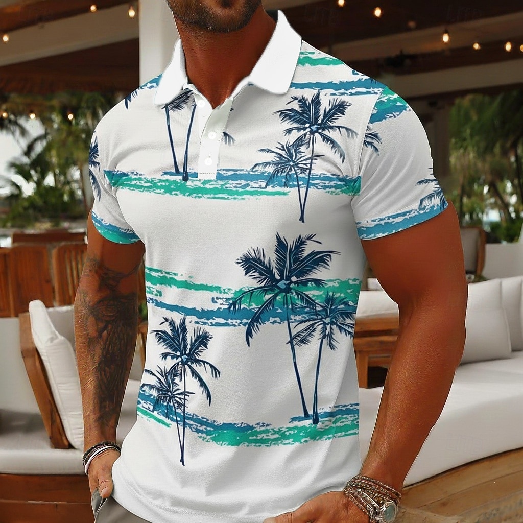 Men's Palm Tree Polo Shirts Short Sleeve Polo Shirts Collared Shirts Casual Athleisure Vacation Wear 3D Print Buttons Breathable Mesh Spring & Summer Blue Brown Green 2026 - $22.99 –P3