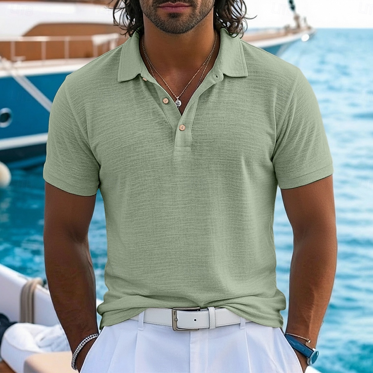 Voor heren Linnen overhemd Poloshirts Casual Vakantie Klassiek Korte mouw Vakantie Modieus Effen Met Textuur Knop Zomer Lente Normale pasvorm Meerblauw Zwart Blozend Roze Groen Licht Blauw Linnen 2026 - $20.99 –P5