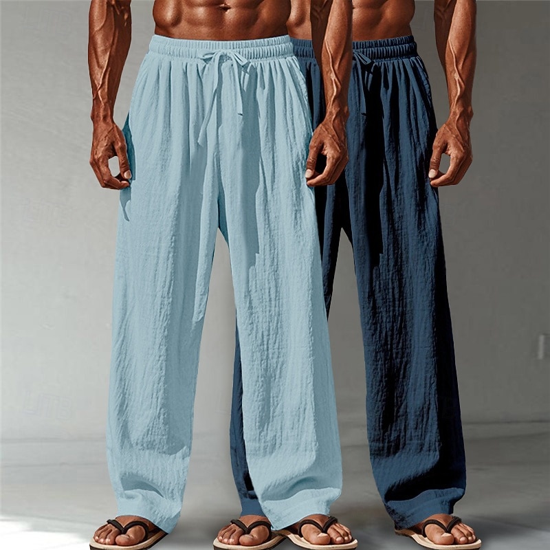 Men's Linen Pants Trousers Summer Pants Baggy Pants Beach Pants Drawstring Elastic Waist Straight Leg Plain Comfort Breathable Full Length Casual Daily Outdoor Vacation Fashion Green+Gray White+Navy 2026 - $34.99 –P13