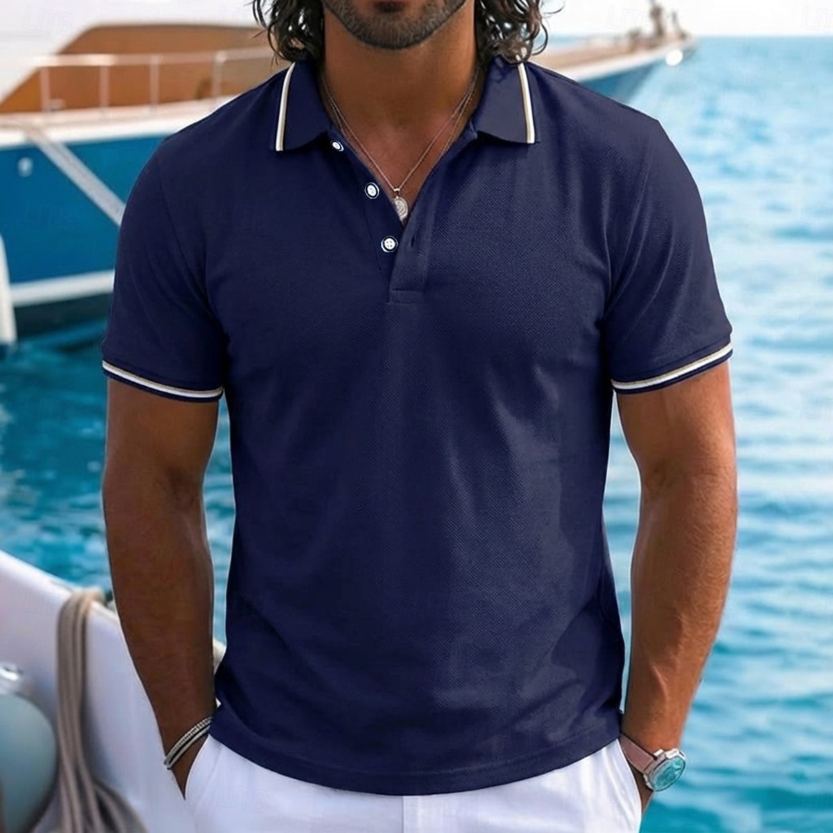 Per uomo Maglia da golf Polo Piqué Casuale Affari Colletto Polo a Coste Manica Corta Moda Essenziale Tinta unica Blocco di colori Bottoni Estate Primavera & Autunno Vestibilità regolare Blu azzurro del 2026 a $16.49 –P8