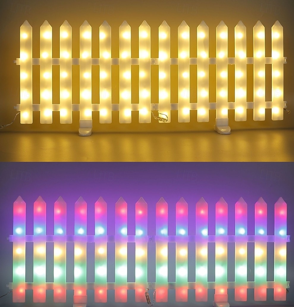 Witte schutting met zonneverlichting voor de tuin, tuinafscheiding met zonneverlichting en afstandsbediening, decoratieve mini-hekwerkjes voor een klein bloemenpad, boom, erf of huisdierafscheiding. 2026 - $46.99 –P1
