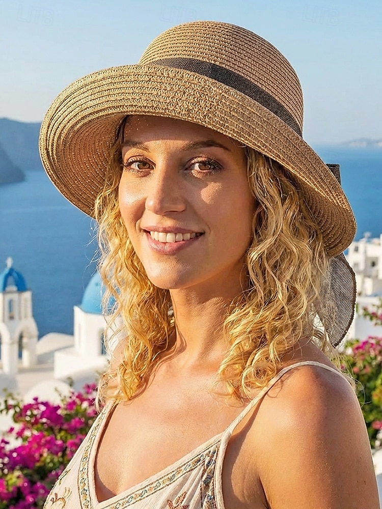 Damen-Sonnenhut im Boho-Stil, faltbarer Strohhut mit breiter Krempe und Schleife in verschiedenen Farben für Strandurlaub, Freizeit, Reisen und Sommerurlaub im Resort. 2026 - $11.99 –P1