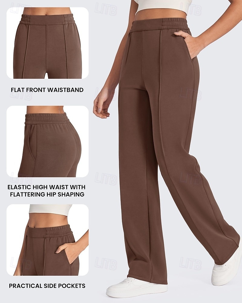Mujer Perneras anchas Vacaciones Básico Longitud total Alta cintura Color sólido Bolsillo Cómodo Microelástico Diario Café marrón Negro Gris Ligero Primavera Holgado 2026 - $44.99 –P2