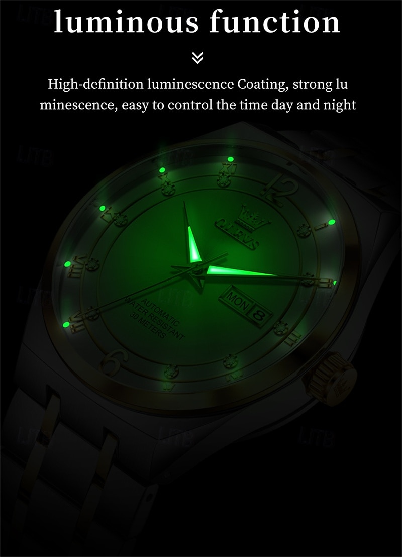 Men's Automatic Watch - Luxury Two-Tone Gold Stainless Steel Business Self Winding Wristwatch with Day Date, Waterproof Luminous Analog Dress Watch, Elegant Present for Husband Dad Son 2026 - $98.99 –P9