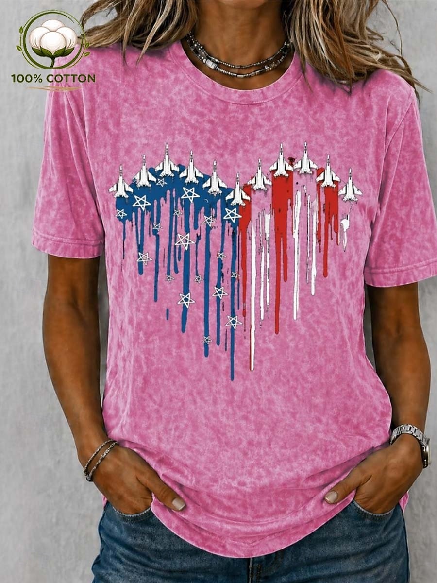 Giorno dell'Indipendenza Americana T-shirt da donna in 100% cotone stampa grafica bandiera astratta stilosa basic classica maniche corte colletto rotondo regolari top casual quotidiano blu rosa viola del 2026 a $29.99 –P1