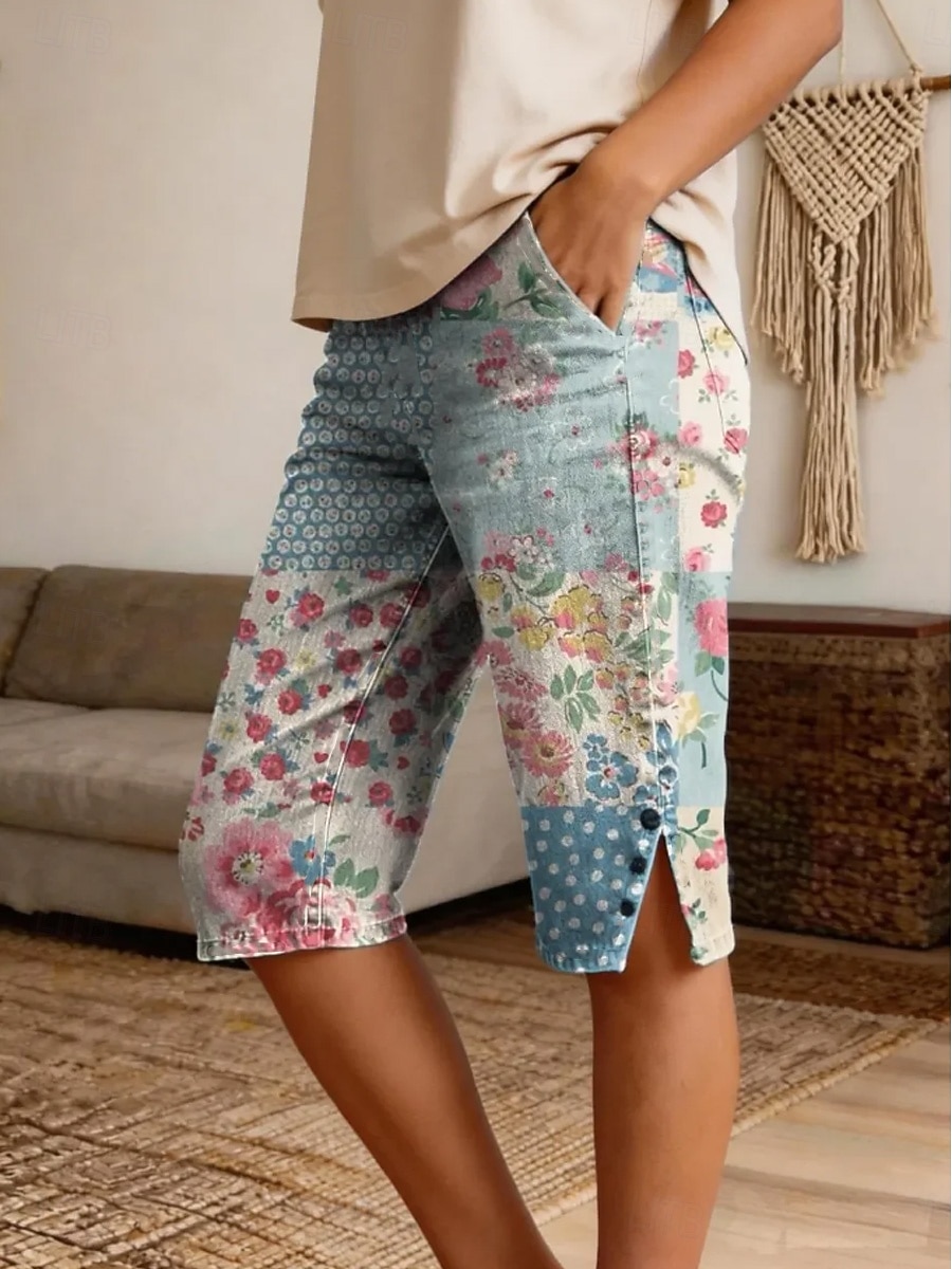 Mujer Bermudas Pantalones cortos de lino y algodón Pantalones Capri Polainas Vacaciones Vintage estilo costero de la abuela Medio corto Media cintura Floral Graphic Estampado Comodidad Rígido Diario 2026 - $31.99 –P3