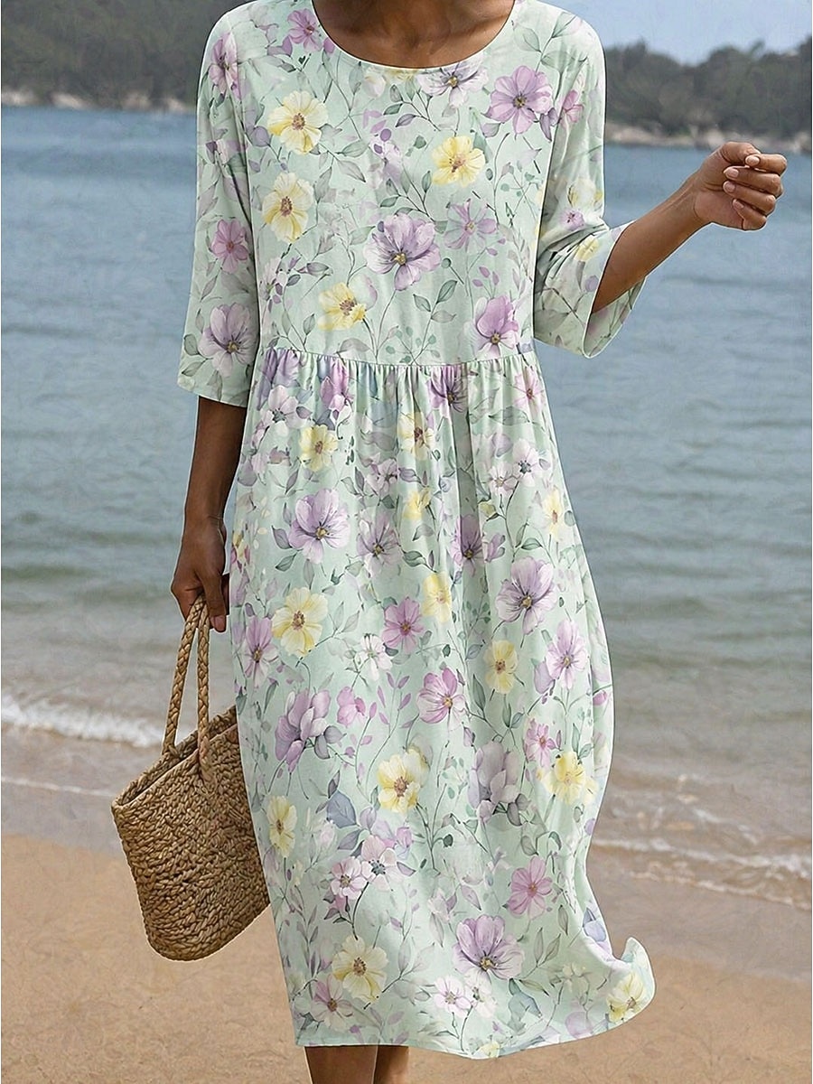 Pentru femei Rochii Midi Rochie de Vară Rochie de vară Vacanță Casual Boho Concediu Potrivire Largă Floral Grafic Manșon Jumate Stil Nautic Albastru piscină Alb Galben Roz Îmbujorat Vară Primăvară 2026 - $34.99 –P9