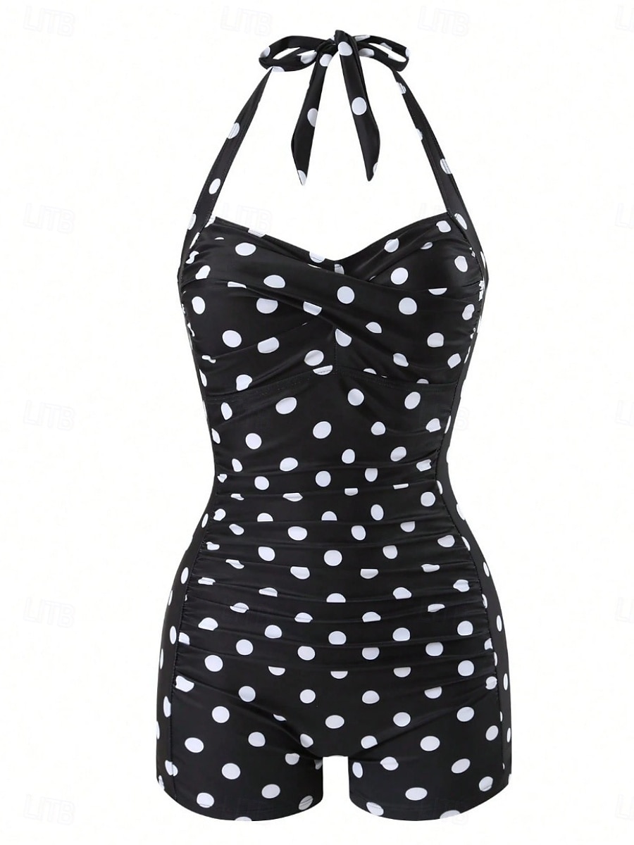 Women's Swimwear One Piece Monokini Swimsuit Tummy Control High Waist Slim Backless Vacation Vintage Polka Dot Halter Neck Sleeveless Bathing Suits 2026 - $31.99 –P3