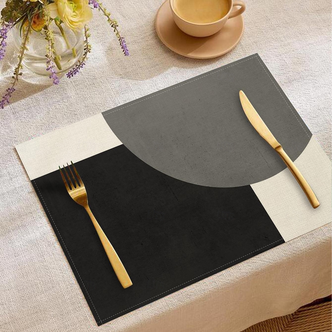 Черно-белая геометрическая салфетка под тарелку, прямоугольная, из 100% полиэстера, с абстрактным геометрическим узором, можно стирать в машине, термостойкая. 2026 - $9.49 –P4