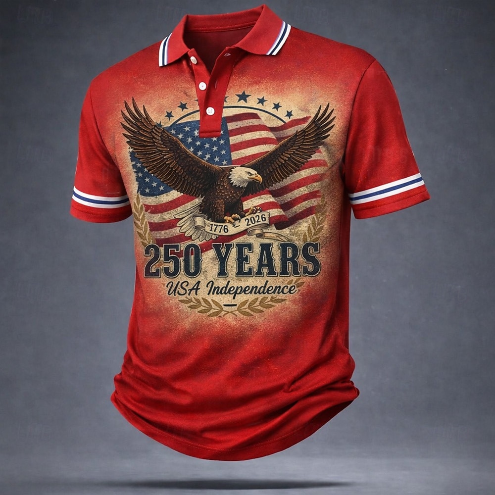 4 luglio 2026 250° Per uomo Bandiera Americana Polo Manica Corta Magliette polo Camicie con Colletto Casual All'aperto Abbigliamento casual alla moda Athleisure Bottoni Tessuto retato traspirante del 2026 a $22.99 –P1