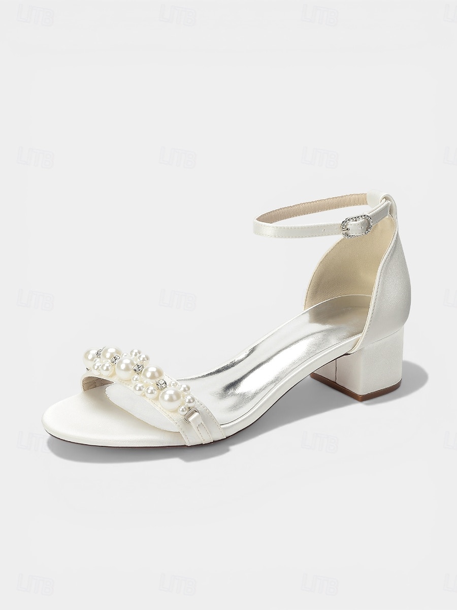 Women's Navy Pearl Embellished Chunky Heel Sandals - Elegant Ankle Strap Cocktail Party Dress Shoes 2026 - $59.99 –P6