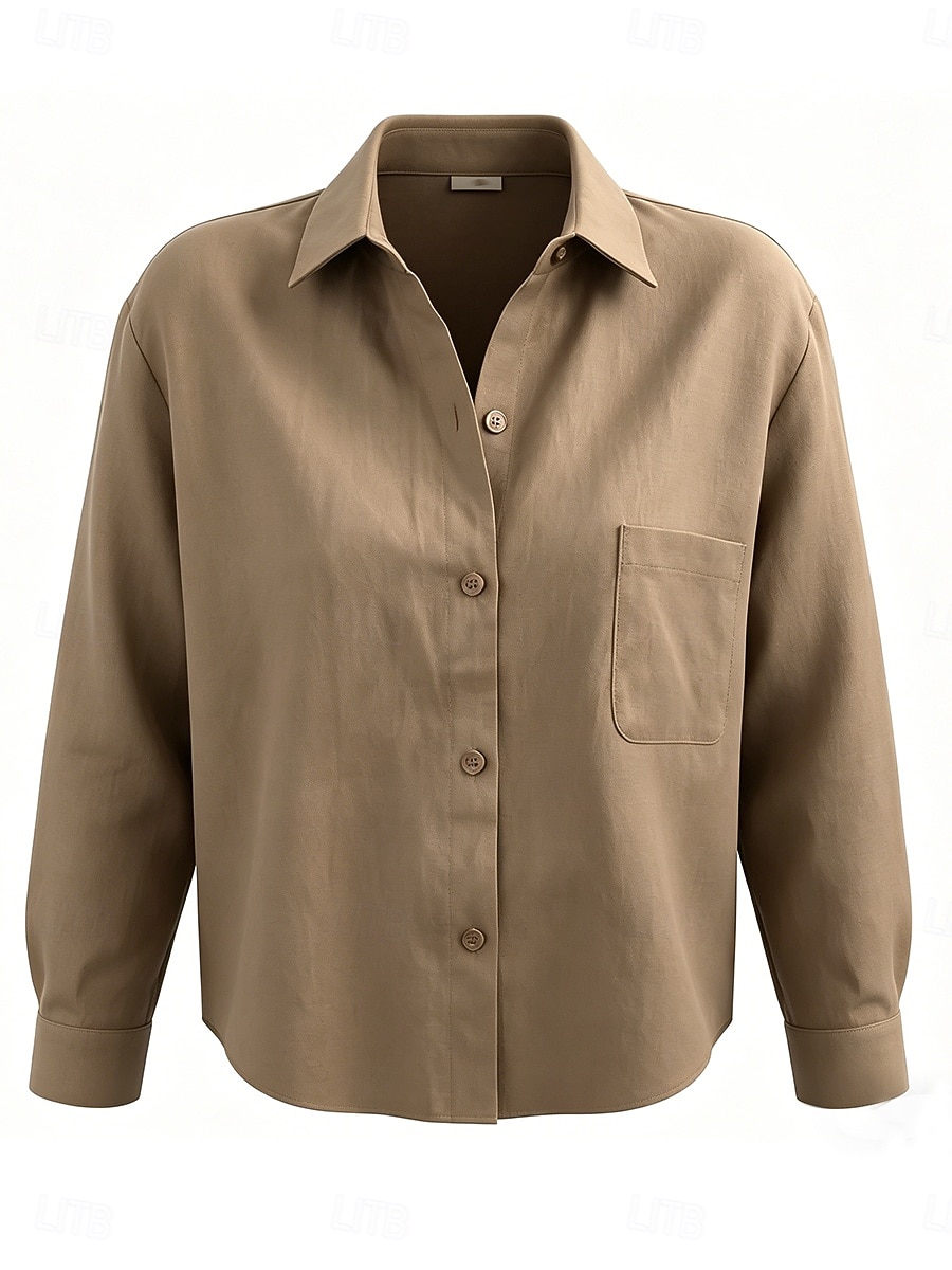 Damen Knopfleiste Langes Baumwolltop Weißes Baumwolltop Weiße Baumwollbluse Tasche Knöpfe Einfach Streetwear Lässig Langarm Hemdkragen Normale Oberteile Täglich Geschäft Büro Weiß Khaki Frühling 2026 - $18.49 –P7