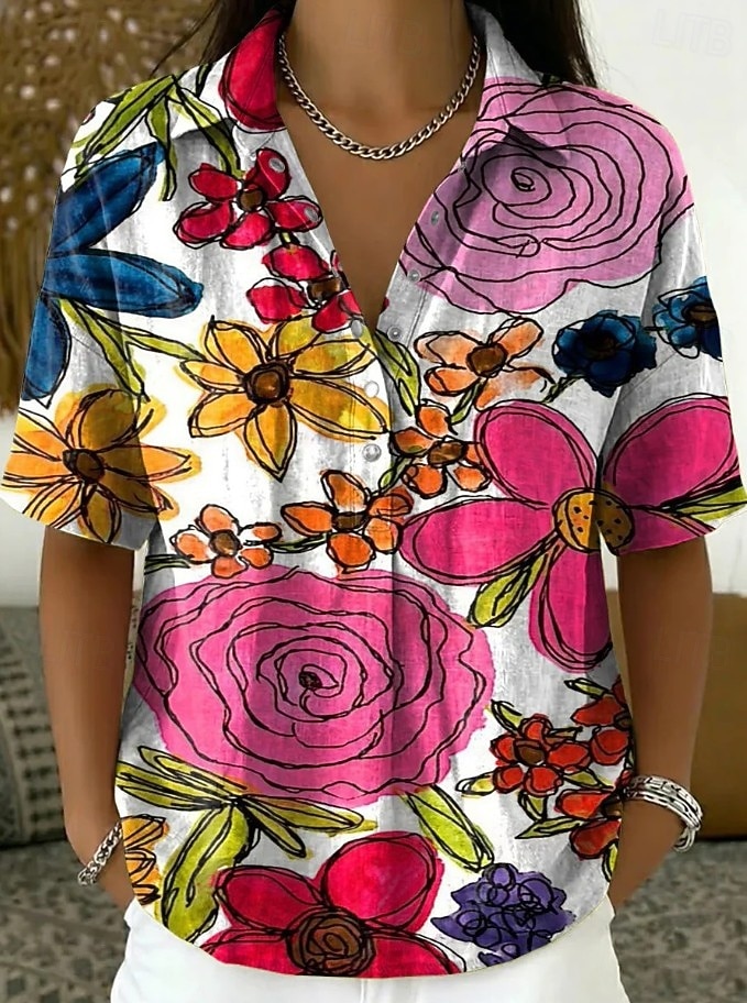 Women's Shirt Solid Color Elegant Bohemia Vacation Short Sleeve Long Tops Casual Daily Holiday Blue White and Pink Light Brown Purple Orange Summer Spring 2026 - $28.99 –P4