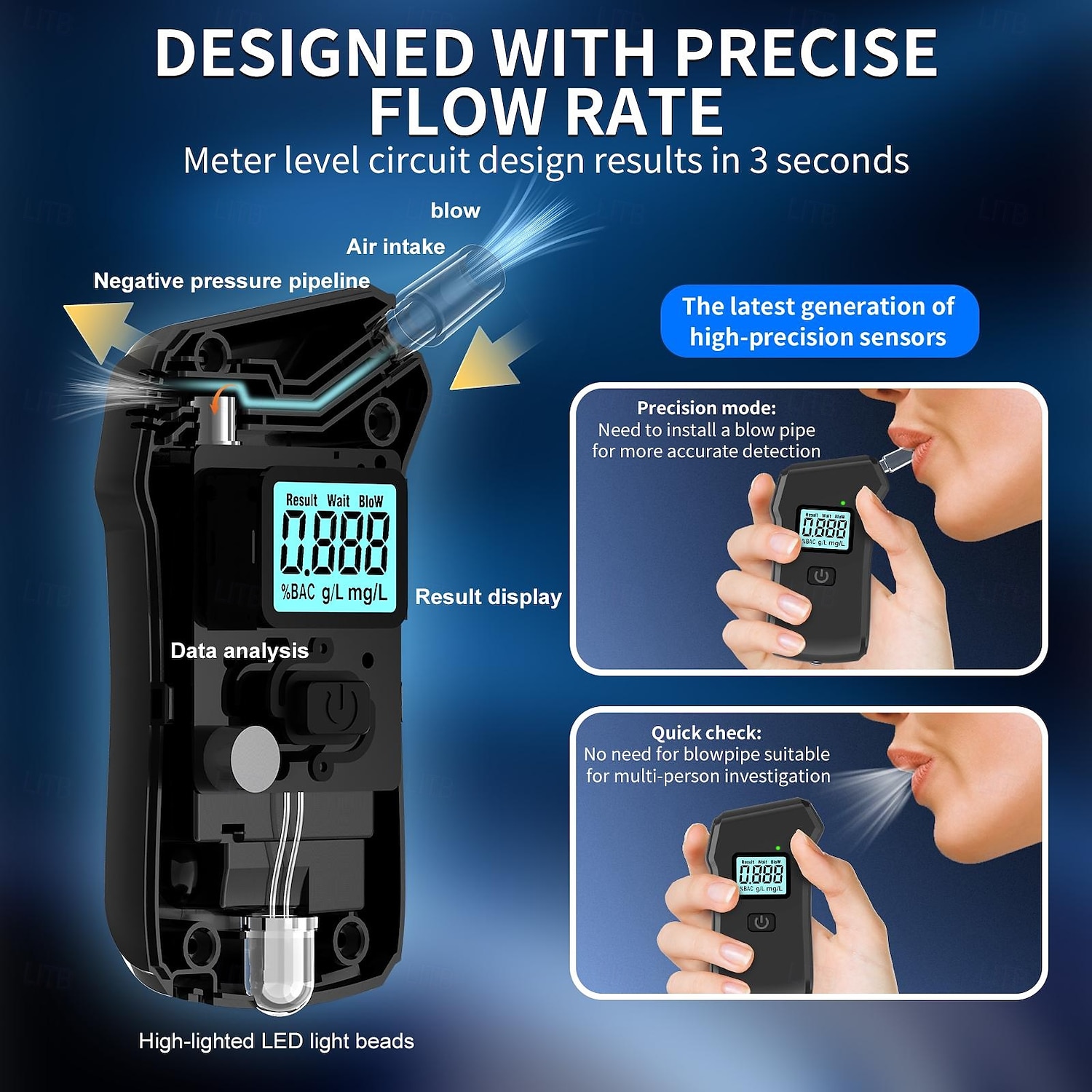 Professional Portable Breathalyzer, High Precision Digital Alcohol Tester with HD LCD Display & AI Algorithm, Accurate Personal Alcohol Breathalyzer (Battery Not Included) 2026 - $28.99 –P3
