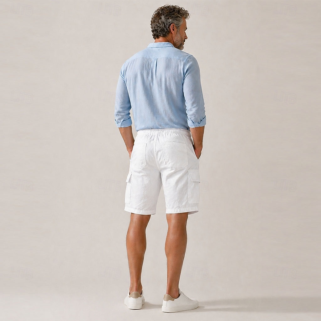 Short cargo en lin pour homme – longueur genou, taille élastique avec cordon de serrage, multipoches, confortable &respirant, décontracté, extérieur &vacances à la plage, noir & blanc de 2026 ? $35.99 –P3