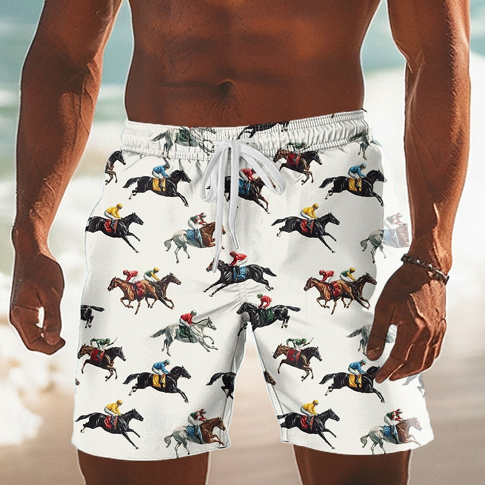 Kentucky Derby Herre Hesteveddeløp Badeshorts Surfeshorts Medium Midje Retro / vintage Ferie Sidelommer Mesh fôr Elastisk snøring i midjen Designer Klær 2026 - $20.99 –P4