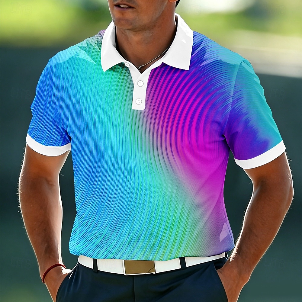 Homens Geométrico Camisas Polo Manga Curta Camisas polo Camisas de colarinho Casual Roupa Esportiva Roupa Diária Impressão 3D Botões Verão Primavera Azul Roxo Verde de 2026 por $21.99 –P3