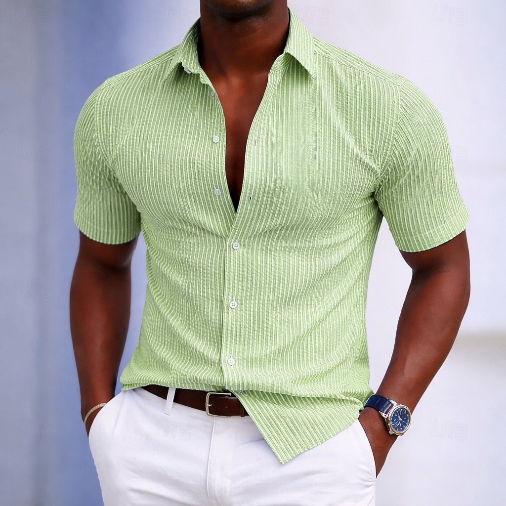 Homens Camisa Social Camisa casual Camisa de algodão camisa de botão Preto Amarelo Verde Claro Rosa Roxo Manga Curta Listrado Colarinho de Camisa Casual Diário Bolso frontal Roupa Elegante Moda Casual de 2026 por $26.99 –P2