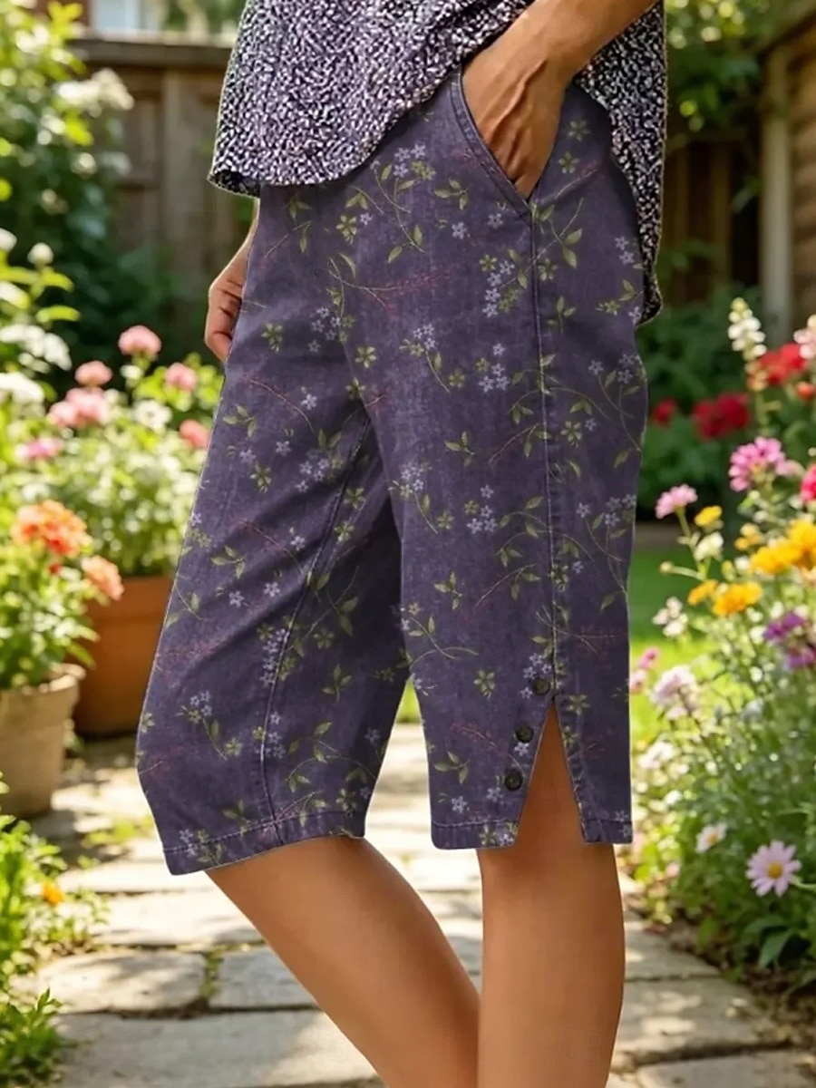 Mujer Bermudas Pantalones cortos de lino y algodón Pantalones Capri Polainas Vacaciones Vintage estilo costero de la abuela Medio corto Media cintura Floral Graphic Estampado Comodidad Rígido Diario 2026 - $31.99 –P2