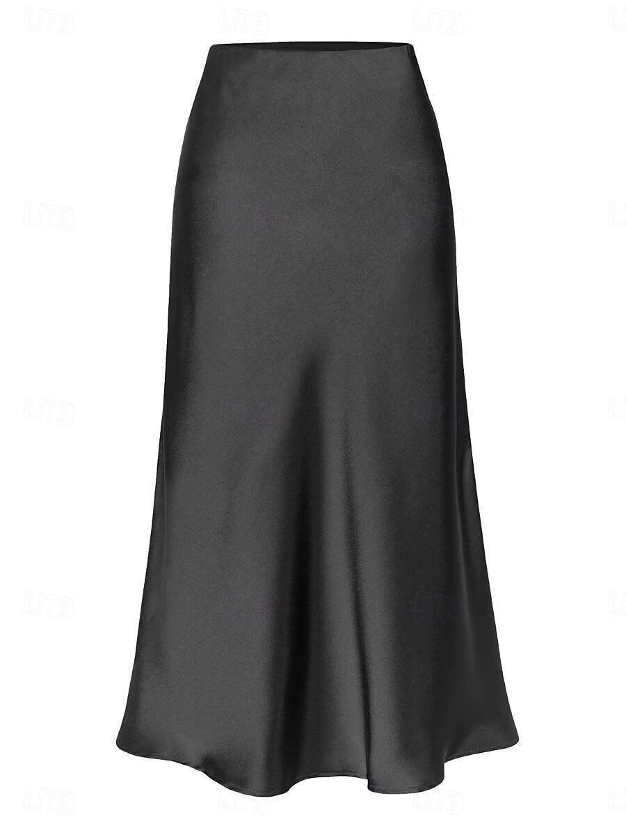 Per donna Gonne in raso Elegante Moda Midi Vita Alta Gonne Semplice Con Spacco Micro-elastico Feste Data Nero Champagne Marrone Verde Estate del 2026 a $29.99 –P6