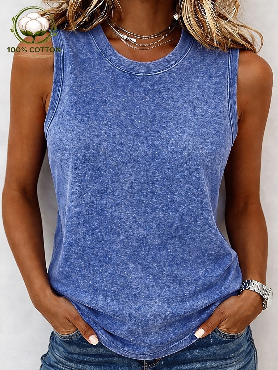 Dame 100% قطن Henly-skjorte Vasket Syrevask Vintage vask Årgang Mote Stilfull Ermeløs Kortermet Raglan Ermer Crew-hals Henley Vanlige topper Avslappet Strand Blå Rosa Lilla Oransje Grønn Sommer Vår 2026 - $21.99 –P5