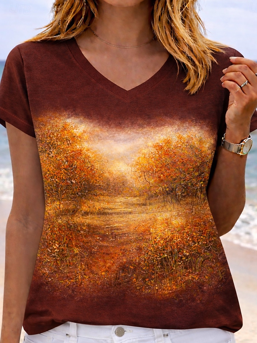 Dames T-shirt Afdrukken Grafisch Brief Voetbalteam Stijlvol Klassiek Casual Korte mouw V-hals Normale tops Casual Dagelijks Zwart Paars Bruin Groen Zomer Lente 2026 - $21.99 –P4