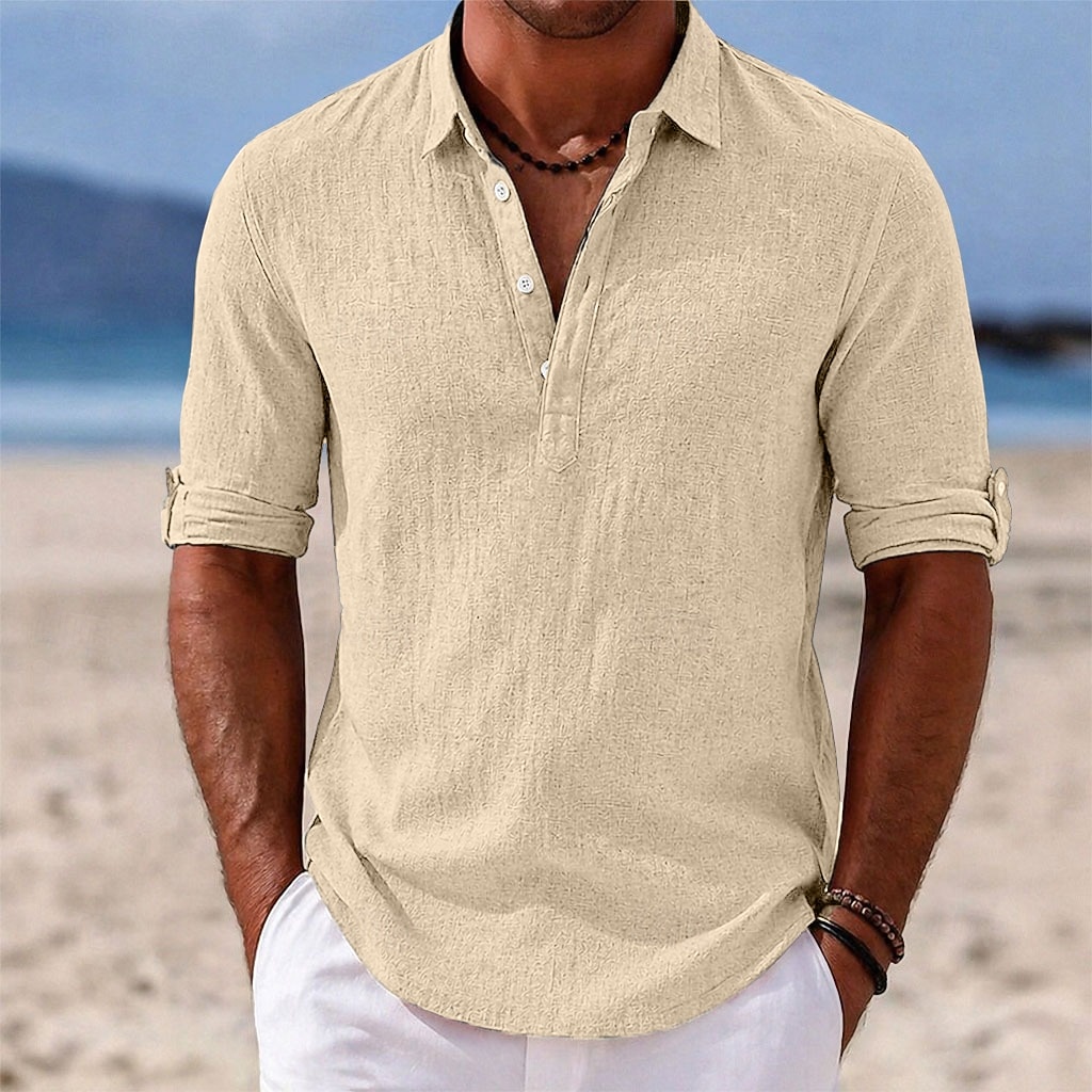 Herre Skjorte Linskjorte Popover skjorte Sommerskjorte Strand Klær عادي Avslappet Feriereise Blå Svart Hvit Grønn Langermet Spredt krage Vår sommer Sommer Klær 2026 - $26.99 –P8